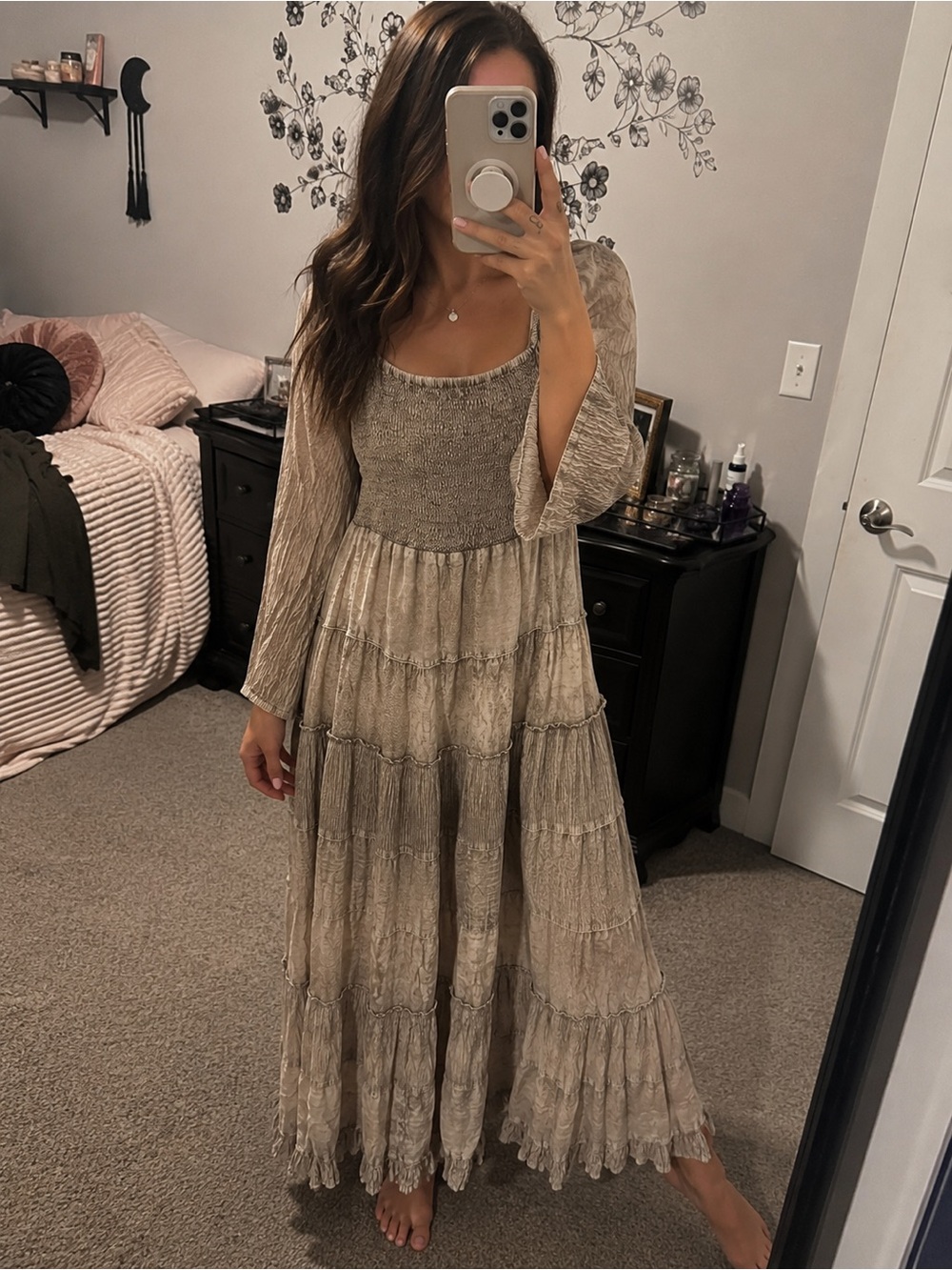 Boho Tiered Maxi Dress in Light Taupe
